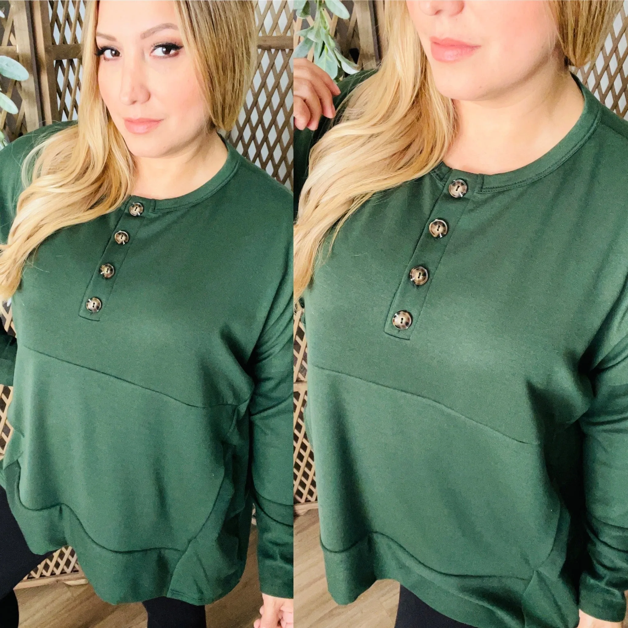 1/4 Sleeve Button Top: Olive