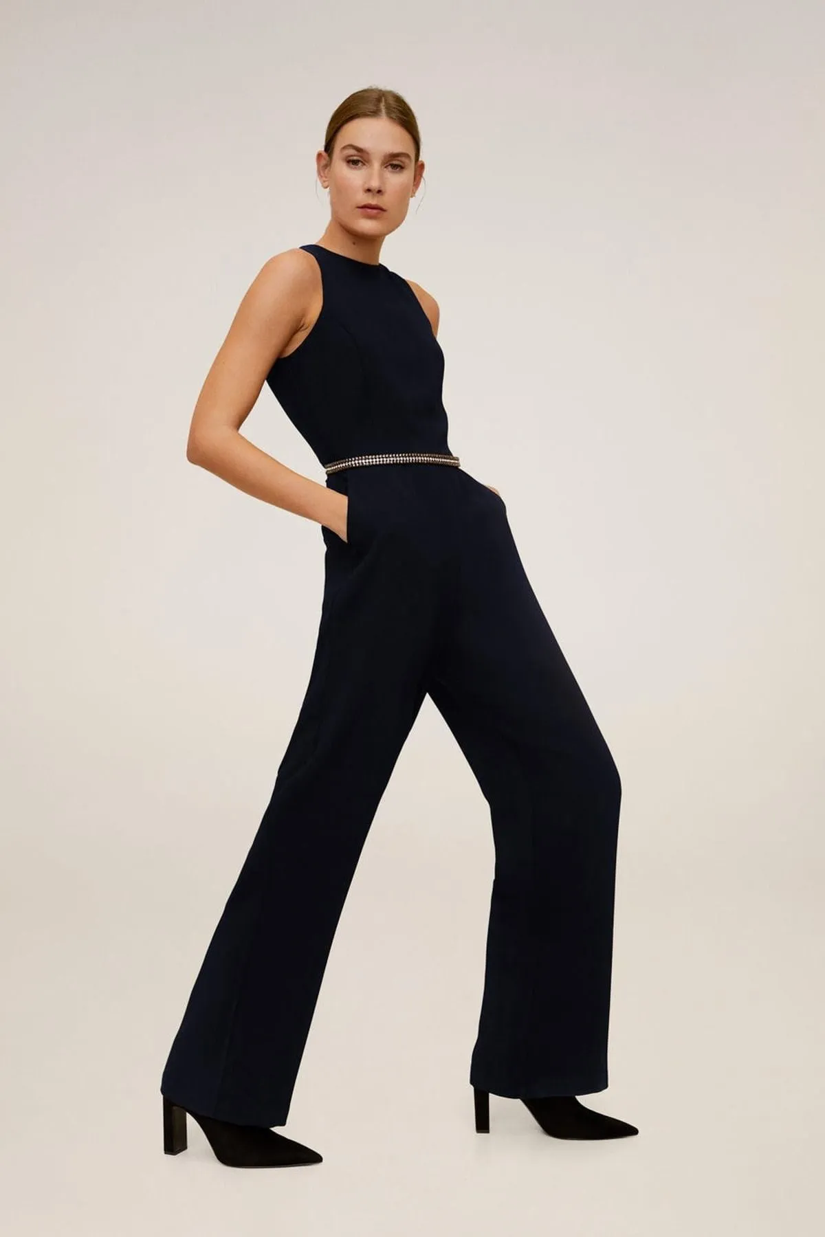 16132 Black Beaded Wasit Jumpsuit