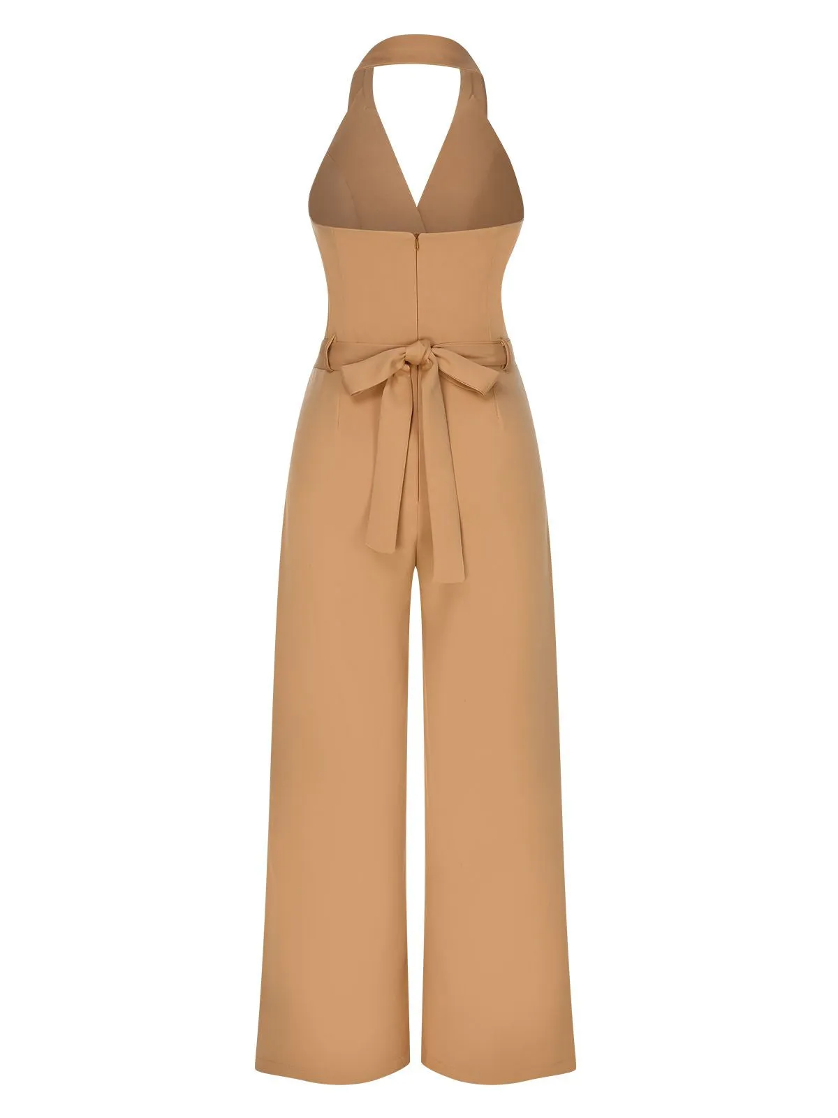 1930s Solid Button Halter Lapel Jumpsuit