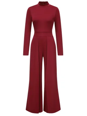 1930s Stand Collar Long Sleeve Wide Leg Jumpsuit