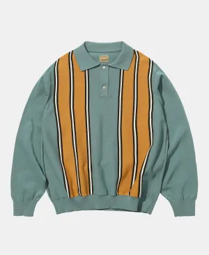 1950s Contrast Stripe Long Sleeve Polo Shirt