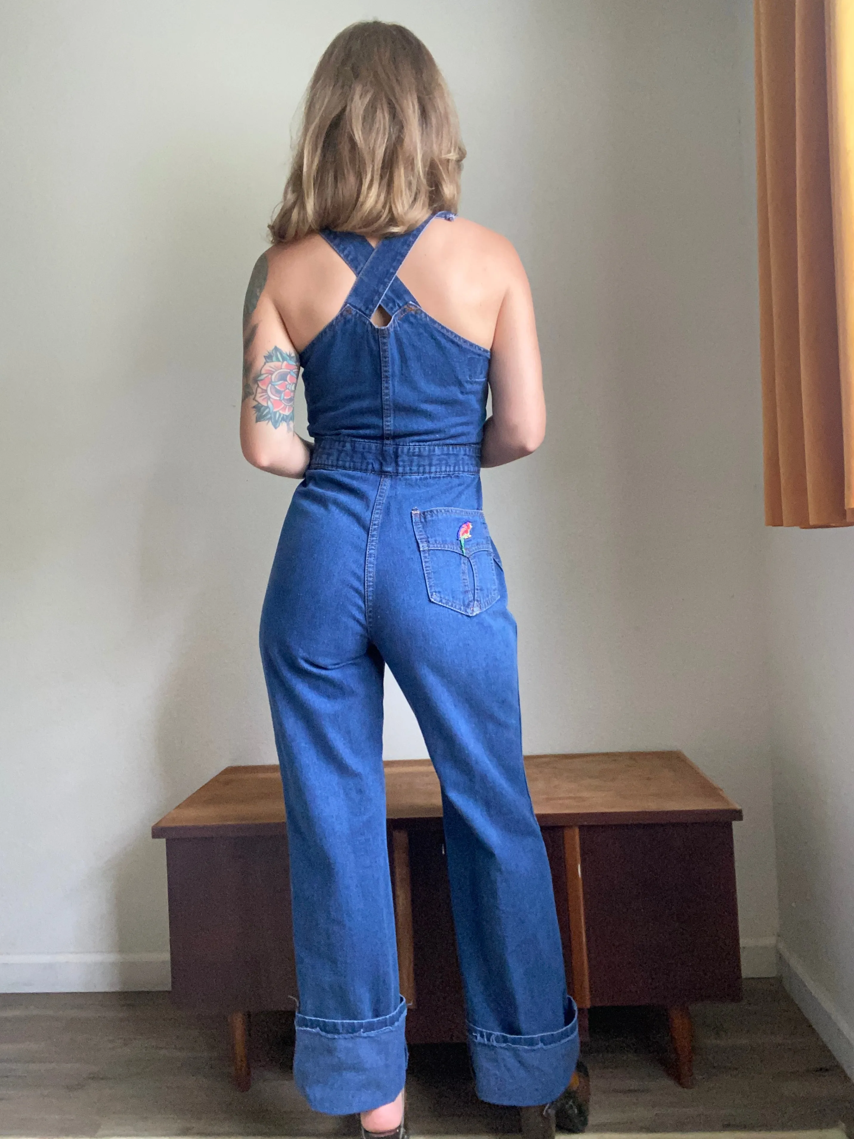 1970s S.O.B. Shades of Blue Denim Overall Jumpsuit size 13