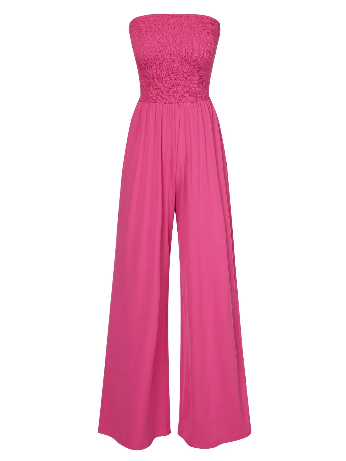 1970s Solid Sleeveless Smocked Bandeau Jumpsuit