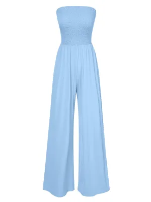 1970s Solid Sleeveless Smocked Bandeau Jumpsuit