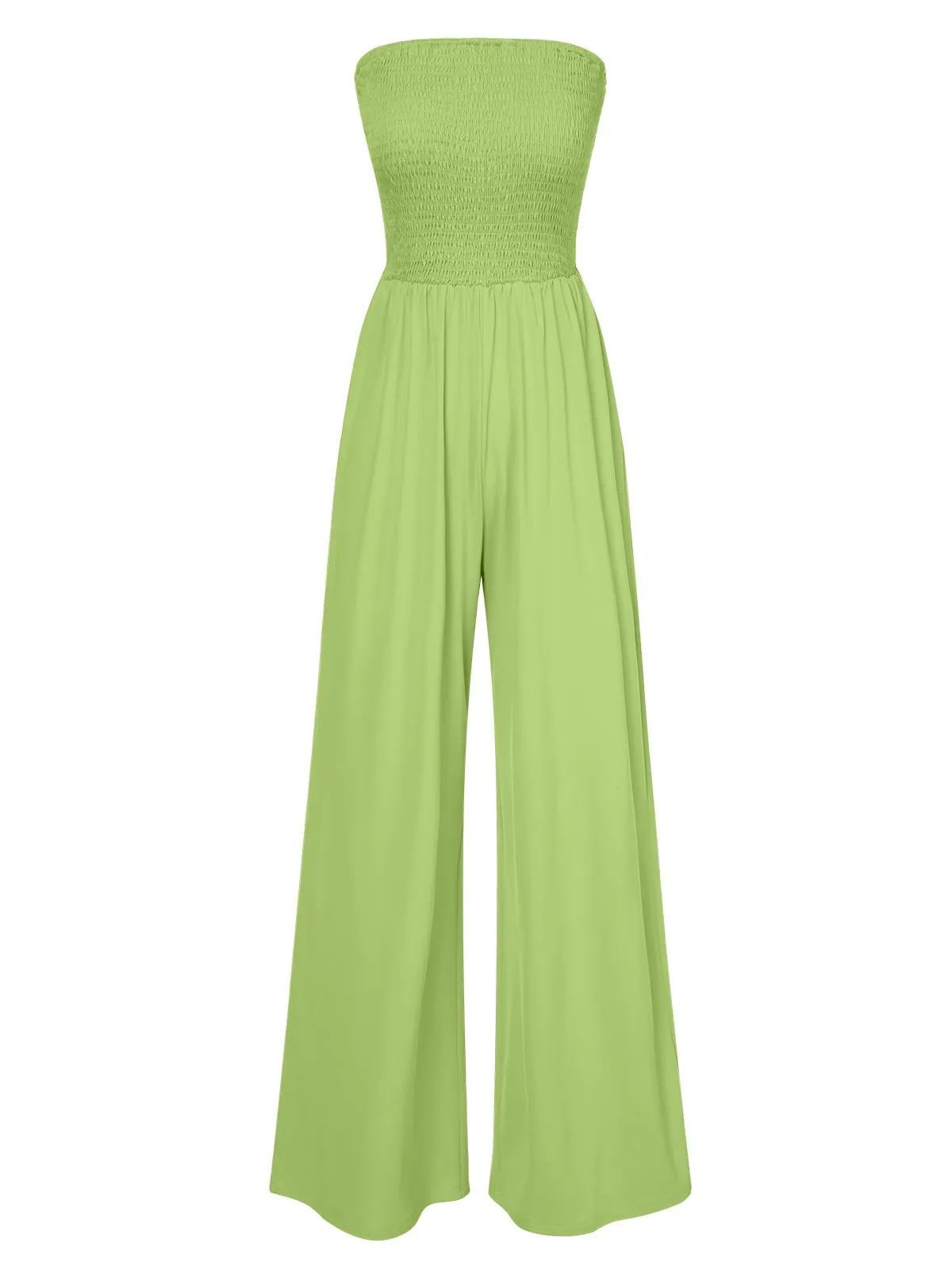 1970s Solid Sleeveless Smocked Bandeau Jumpsuit