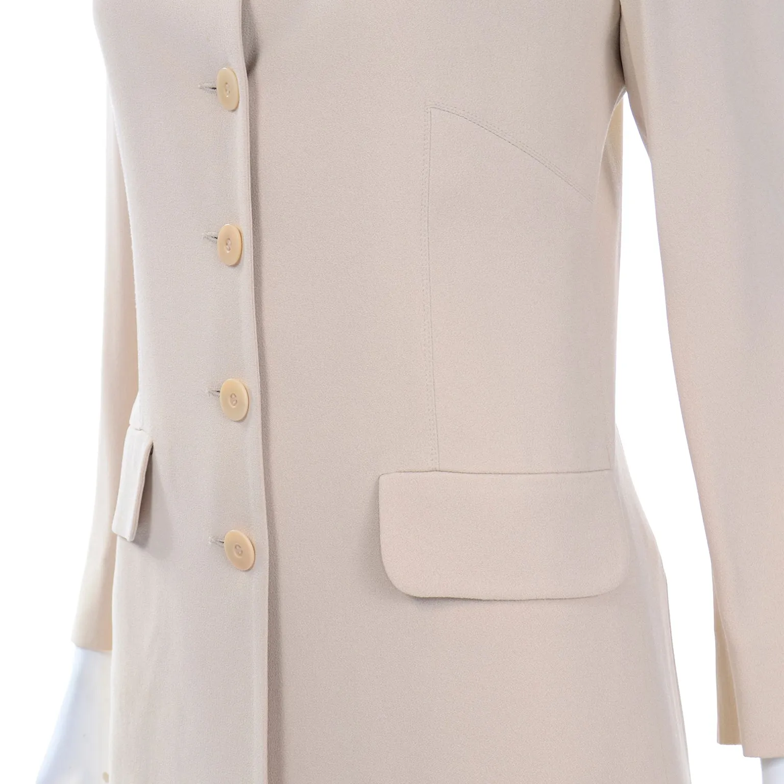 1990s Sonia Rykiel Neutral 3pc Skirt Top and Long Blazer Jacket Suit