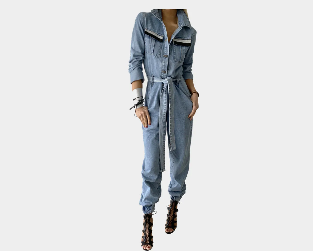 89 Pale Jean Silver & Black Pockets Jumpsuit - The Soho