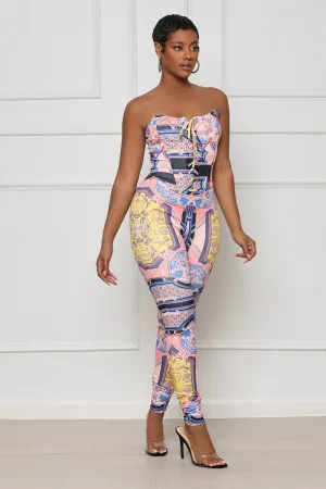 Abstract Corset Jumpsuit (Pink Multi)- FINAL SALE