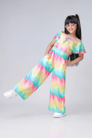 Abstract Tie And Dye Off Shoulder Jumpsuit For Girls