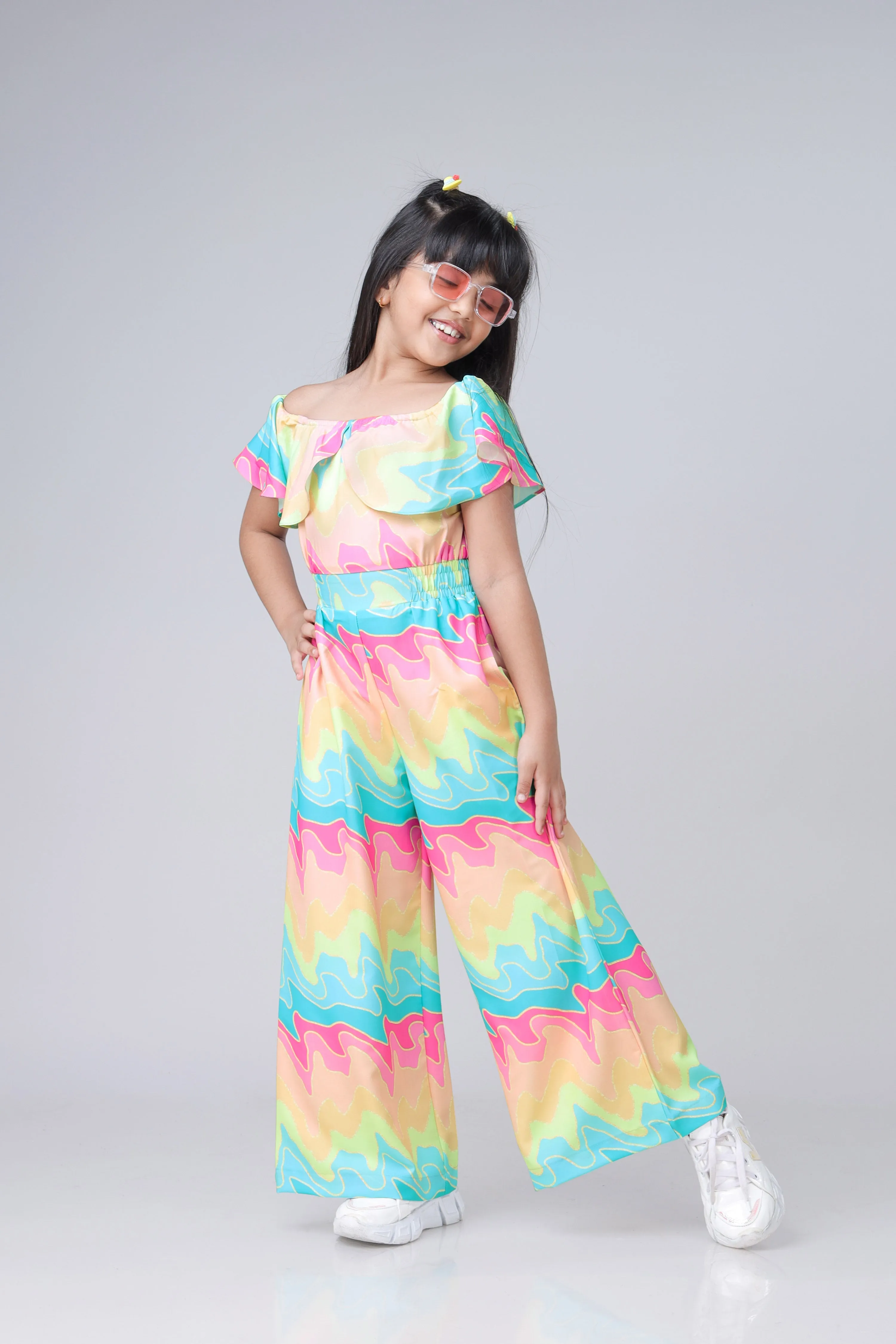 Abstract Tie And Dye Off Shoulder Jumpsuit For Girls