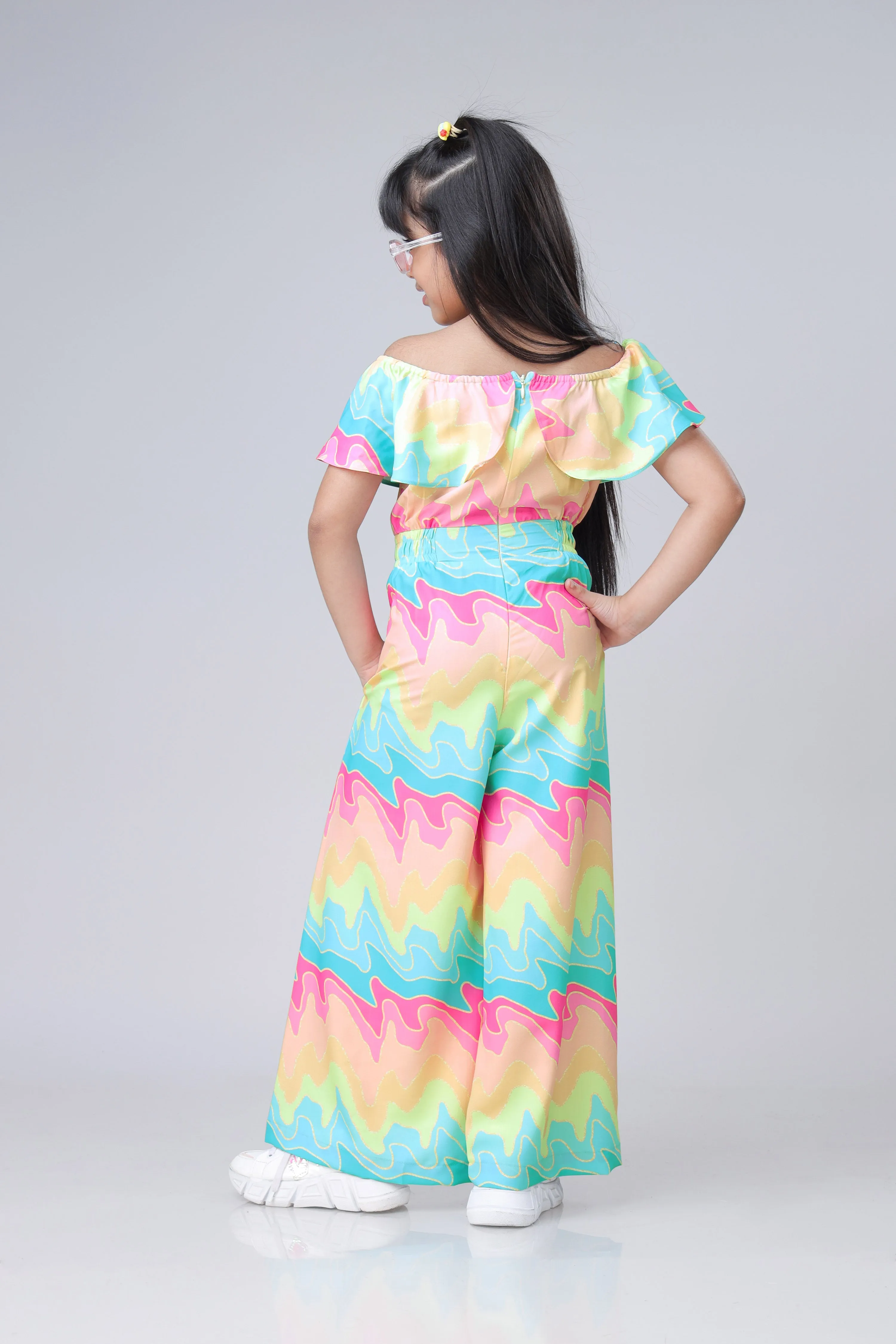 Abstract Tie And Dye Off Shoulder Jumpsuit For Girls