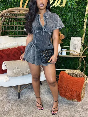 Acid-Wash Flare Romper