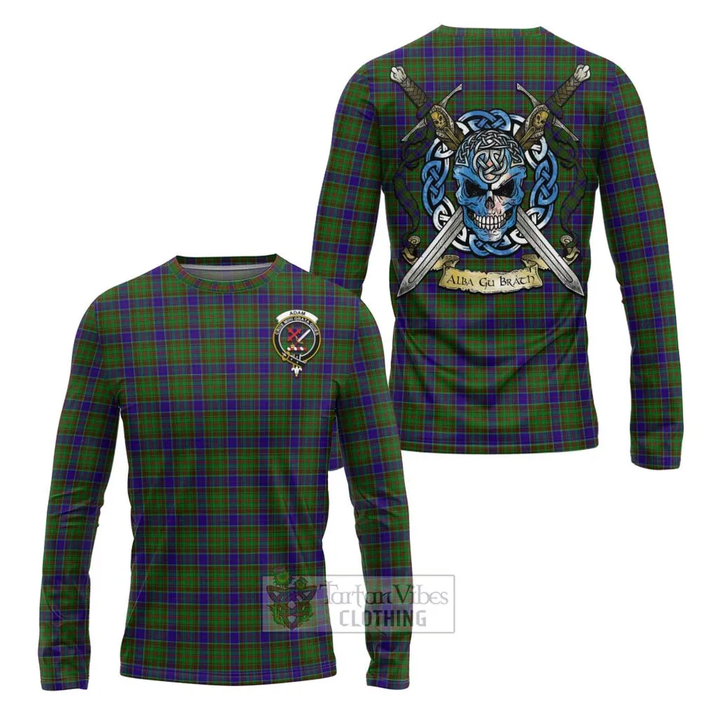 Adam Tartan Long Sleeve T-Shirt with Family Crest Celtic Skull Style