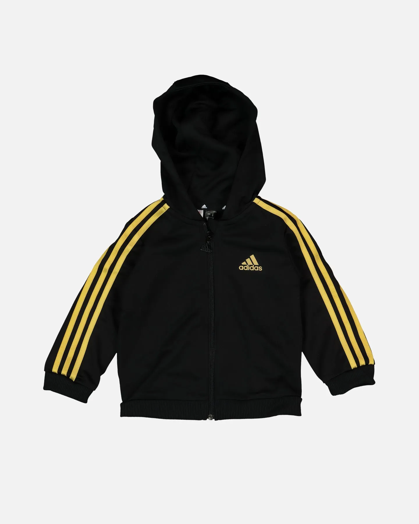 Adidas Infants' Essentials Shiny Hooded Track Suit Black/Black/Gold