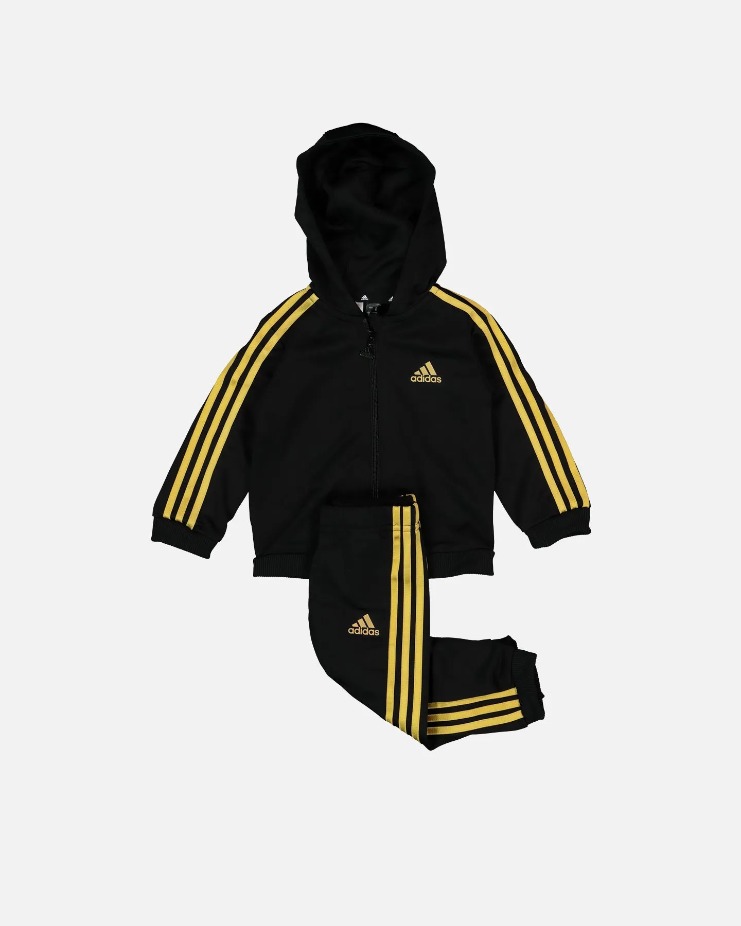 Adidas Infants' Essentials Shiny Hooded Track Suit Black/Black/Gold