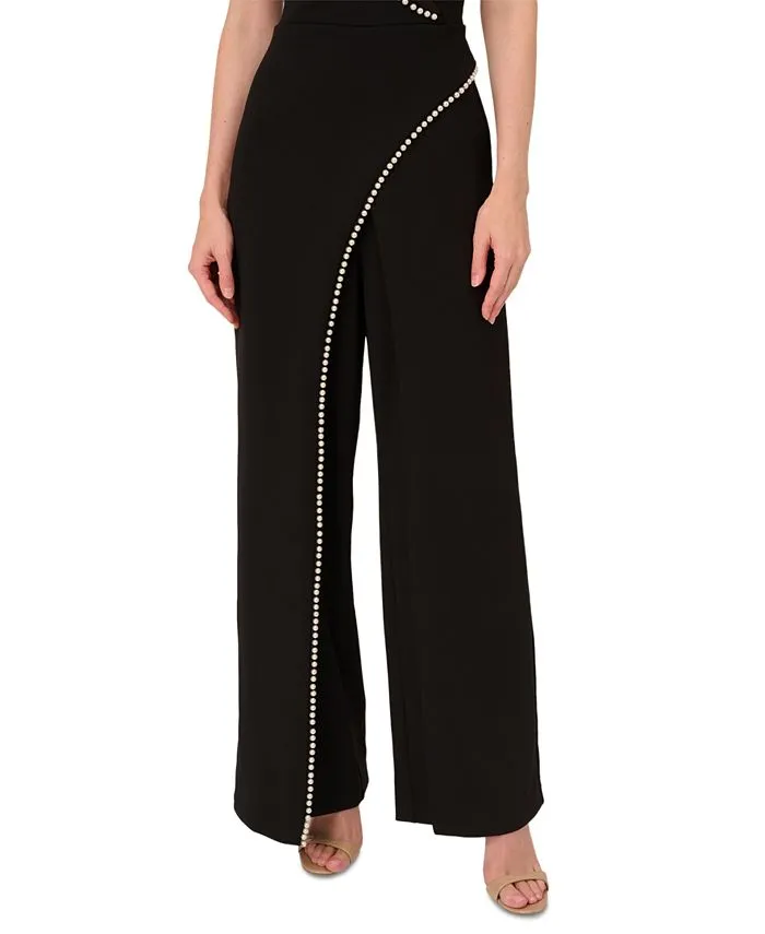 Adrianna Papell Women's Crepe Faux Pearl Crepe Tuxedo Jumpsuit, Black