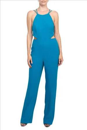 Aidan by Aidan Mattox Spaghetti Strap Cutout Tie Back Solid Crepe Jumpsuit