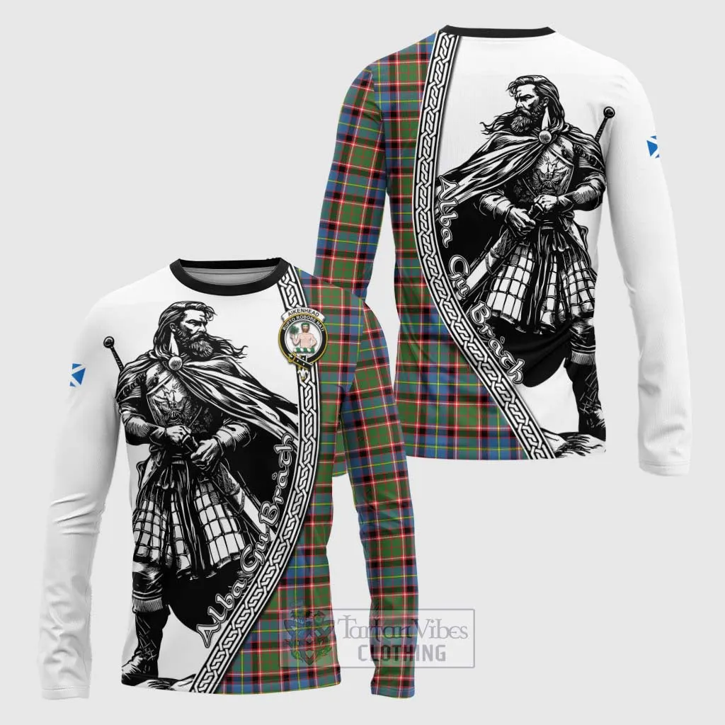 Aikenhead Tartan Clan Crest Long Sleeve T-Shirt with Highlander Warrior Celtic Style