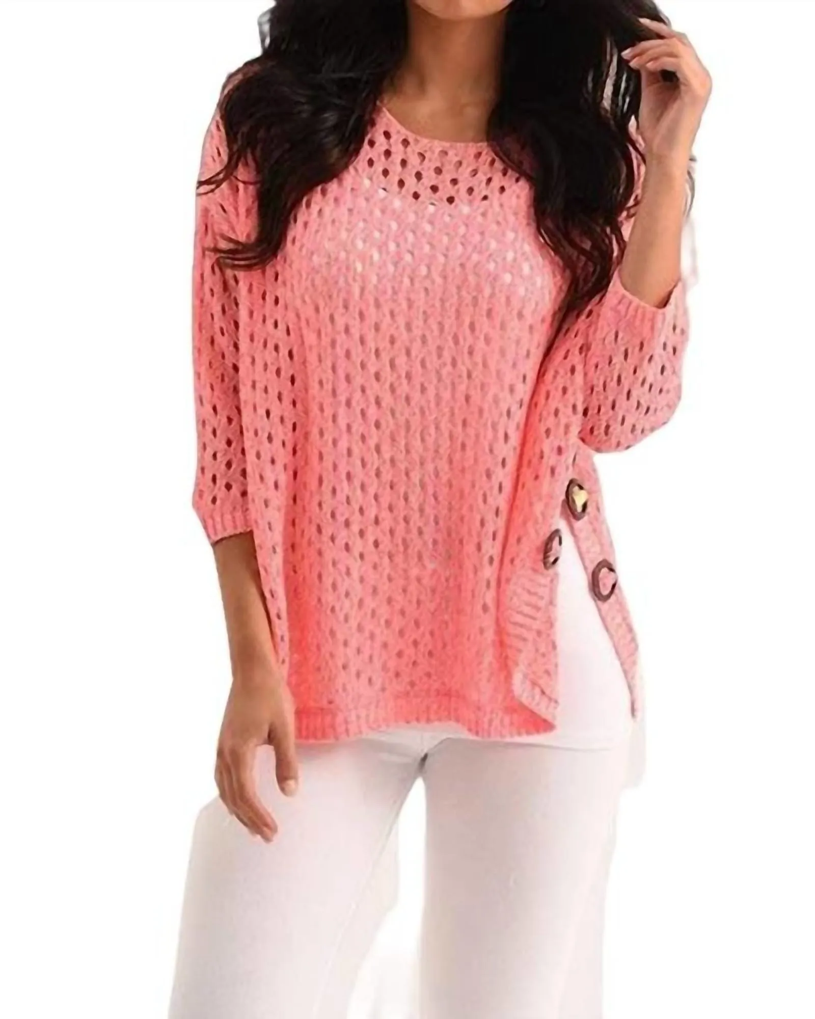 Aimee Wooden Button Poncho in Pink | Pink