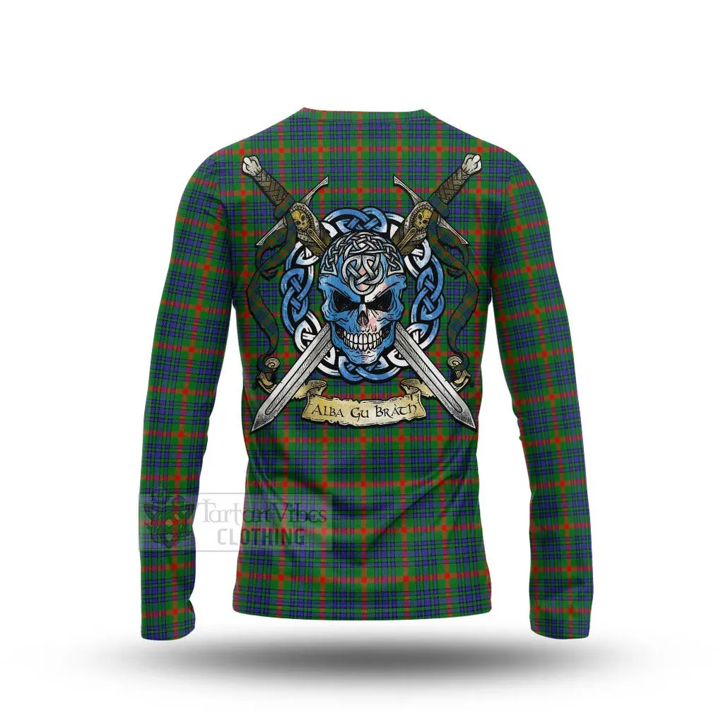 Aiton Tartan Long Sleeve T-Shirt with Family Crest Celtic Skull Style