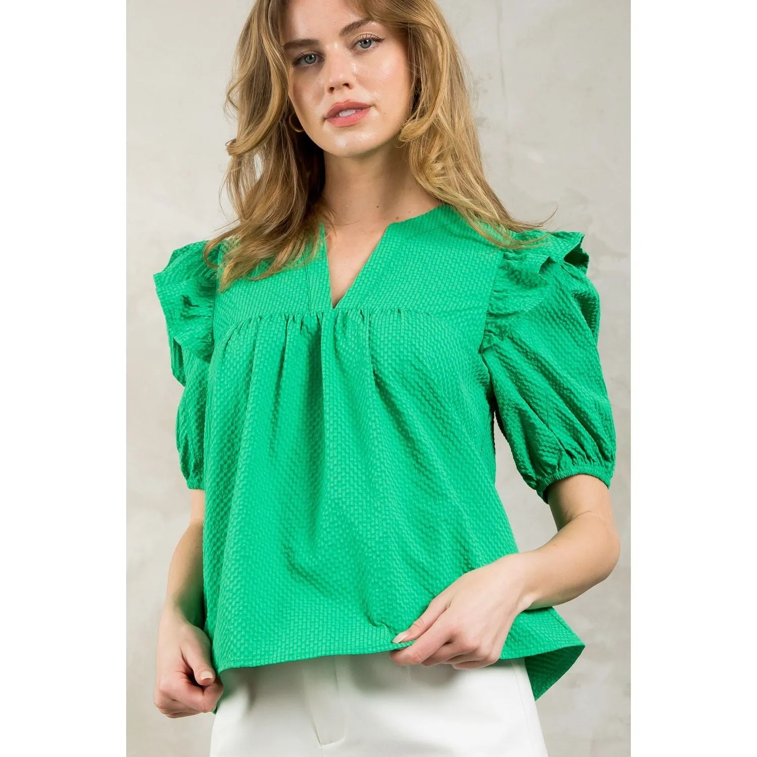 Ako Puff Sleeve Textured THML Top -SALE