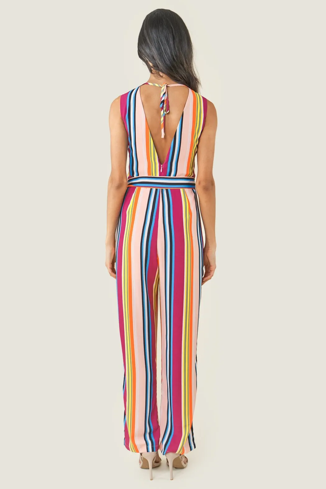 Andee Striped Surplice Jumpsuit