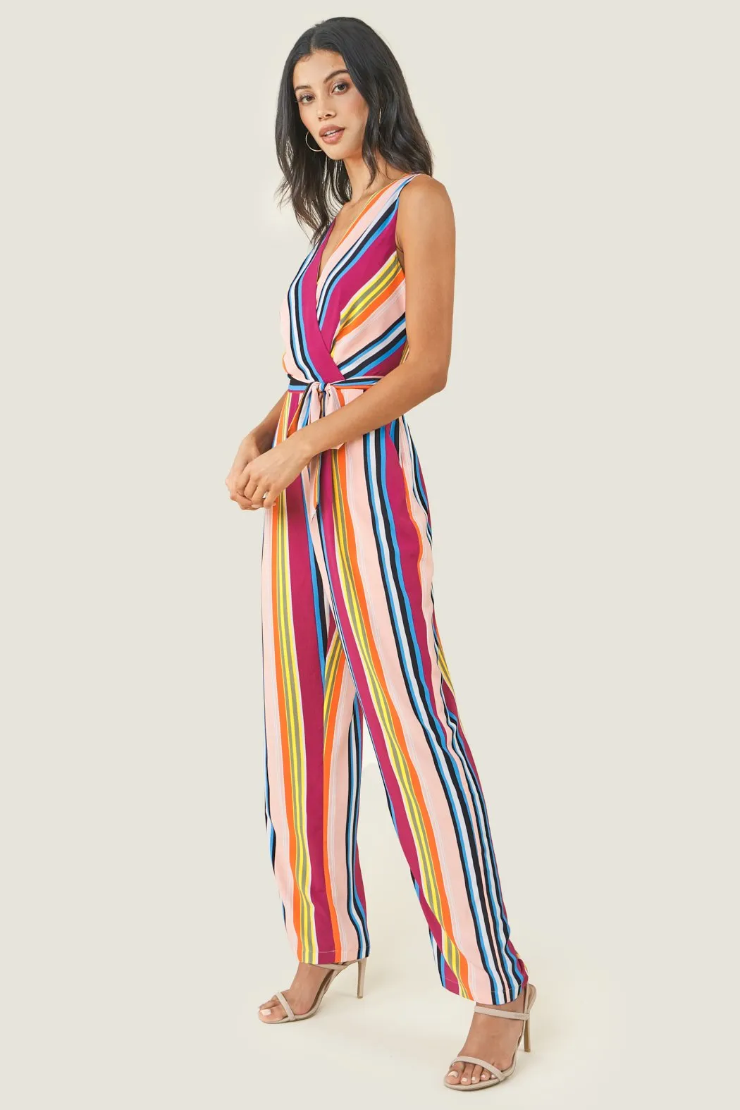 Andee Striped Surplice Jumpsuit