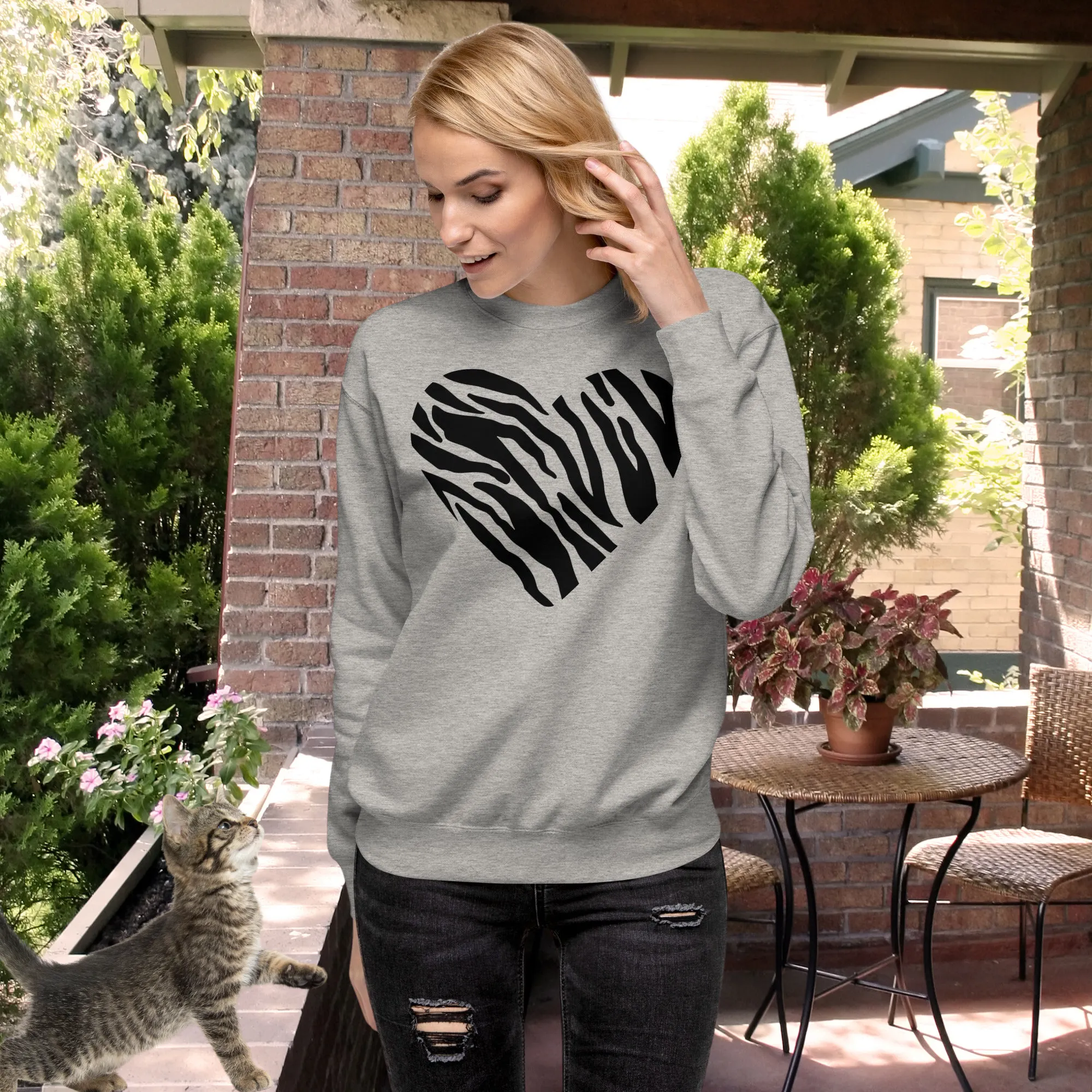 Animal Print Heart Unisex Premium Sweatshirt, lioness-love