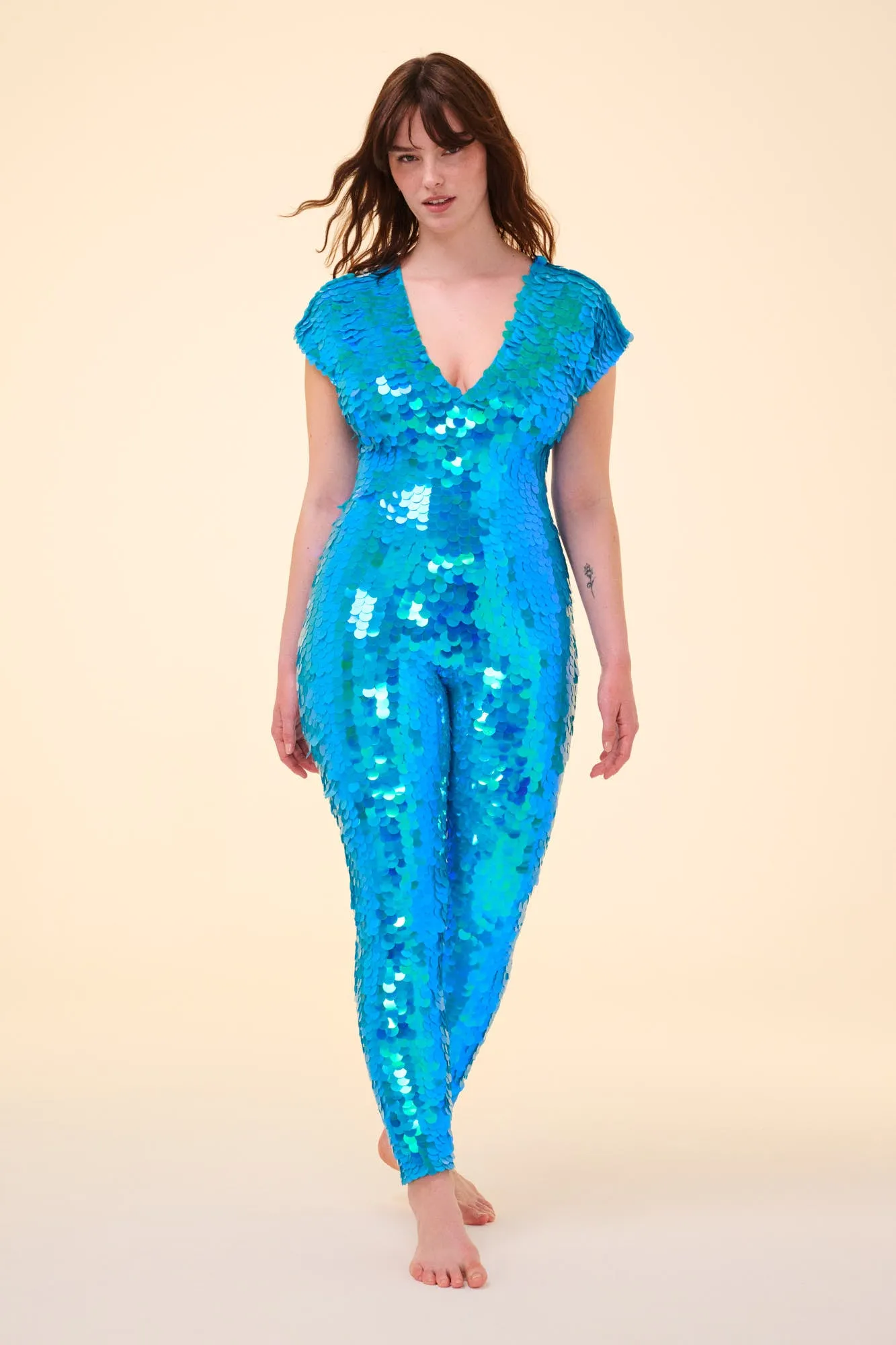 APHRODITE SEQUIN JUMPSUIT - SKY