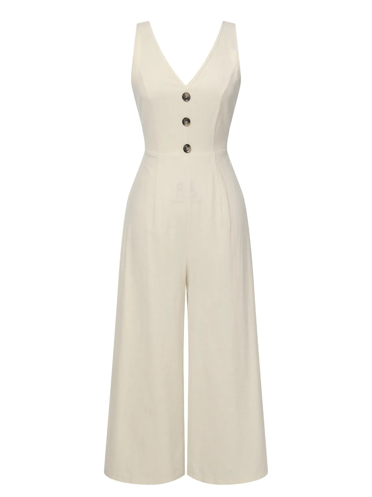 Apricot 1930s Solid Button Bow Jumpsuit