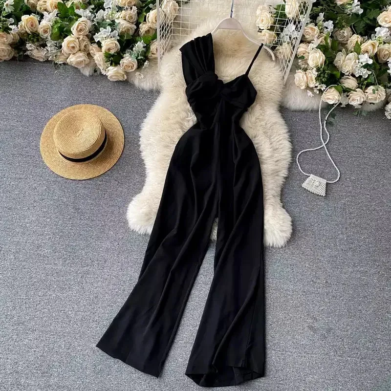 asymmetrical off-the-shoulder twisted jumpsuit