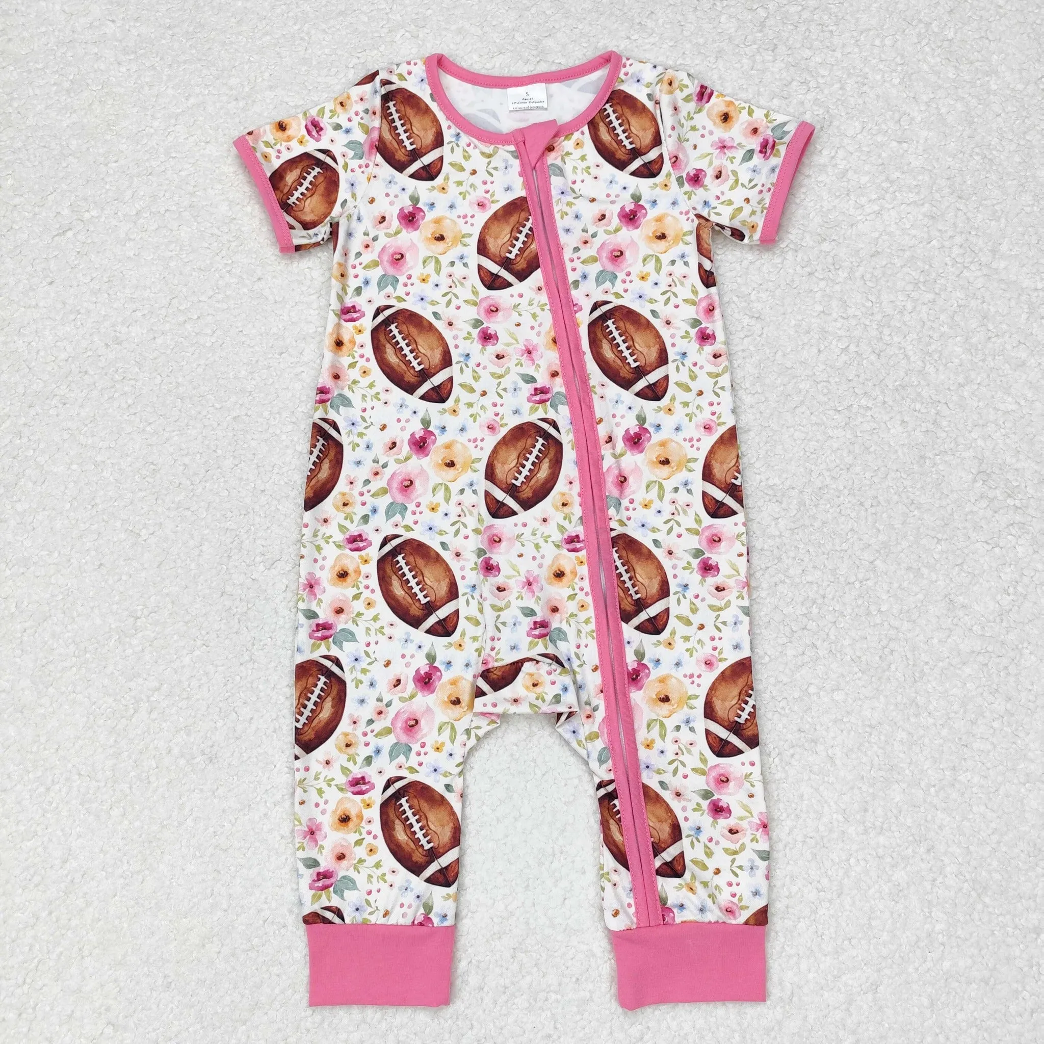 Baby Girls Floral Football Zip Romper Pink Layette