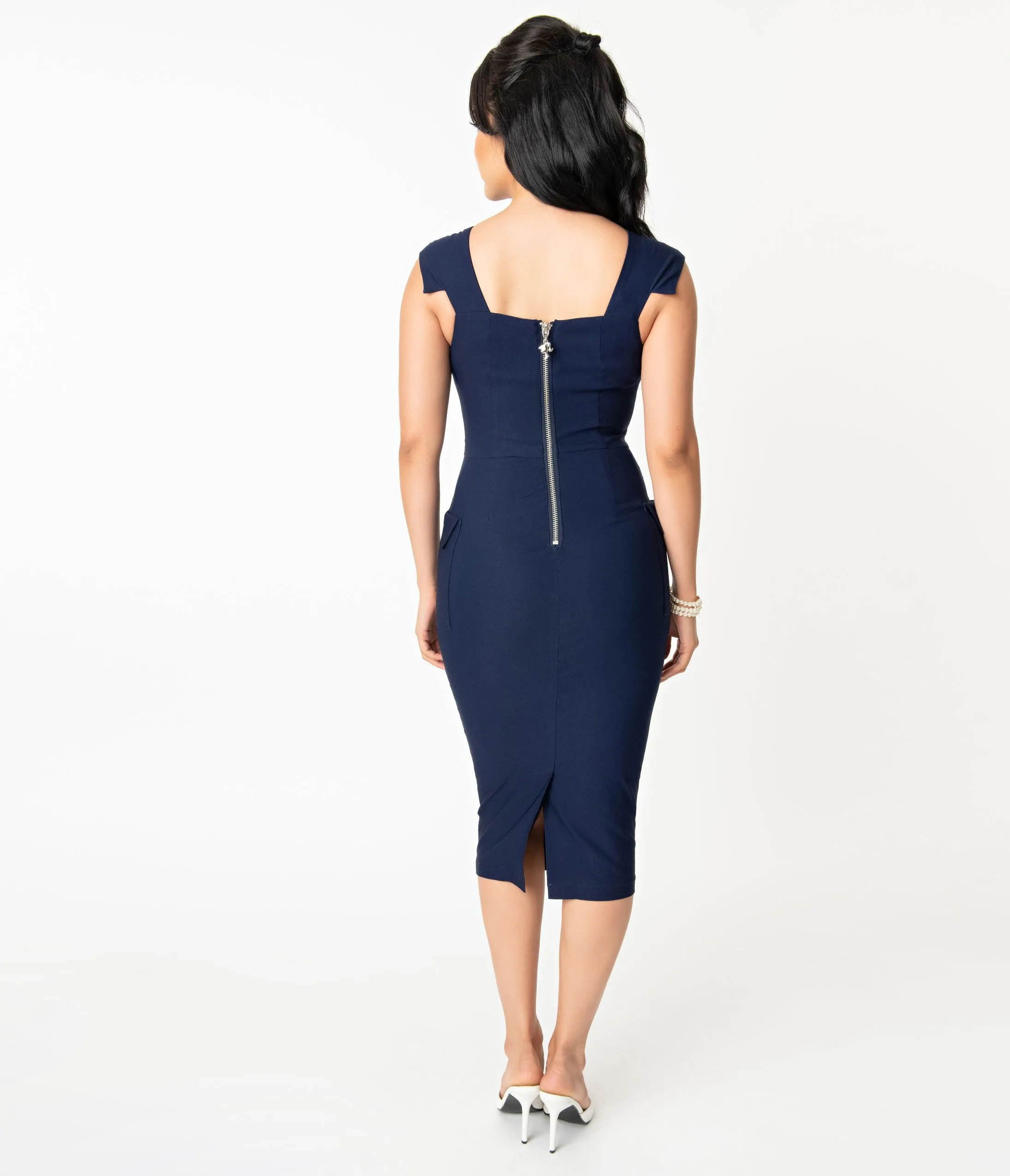 Barbie x Unique Vintage Navy Sheath Sensation Wiggle Dress