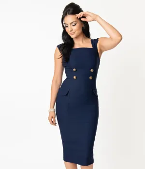 Barbie x Unique Vintage Navy Sheath Sensation Wiggle Dress