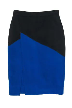 BCBG Max Azria - Blue & Black Colorblocked Draped Pencil Skirt Sz 2