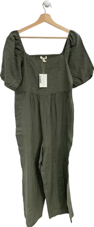 Beaufort & Blake Khaki Linen Puff Sleeve Jumpsuit UK 12