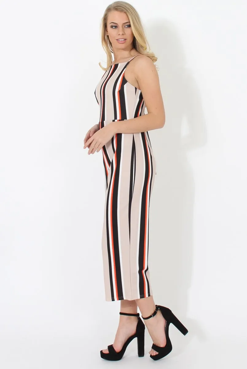 Beige Striped Culotte Jumpsuit - Beatrix