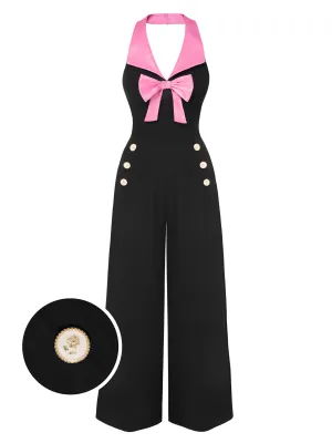 Black & Pink 1930s Bow Lapel Jumpsuit