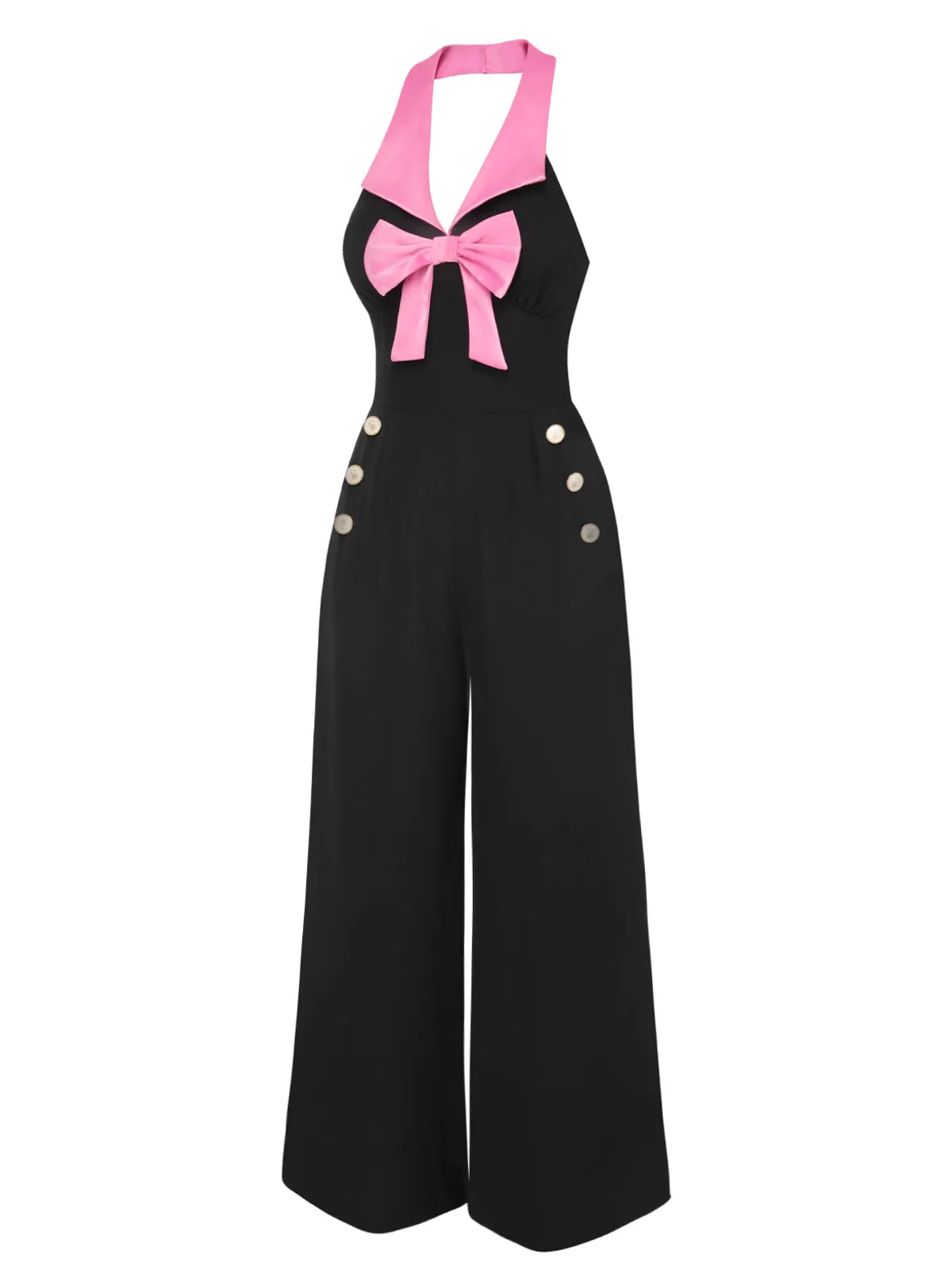 Black & Pink 1930s Bow Lapel Jumpsuit