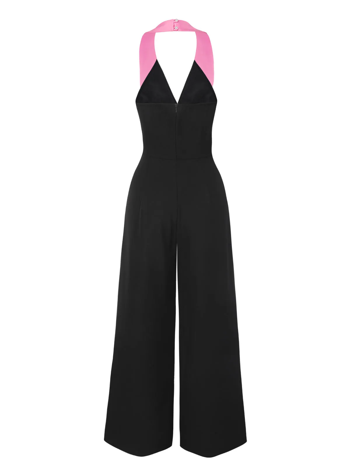 Black & Pink 1930s Bow Lapel Jumpsuit