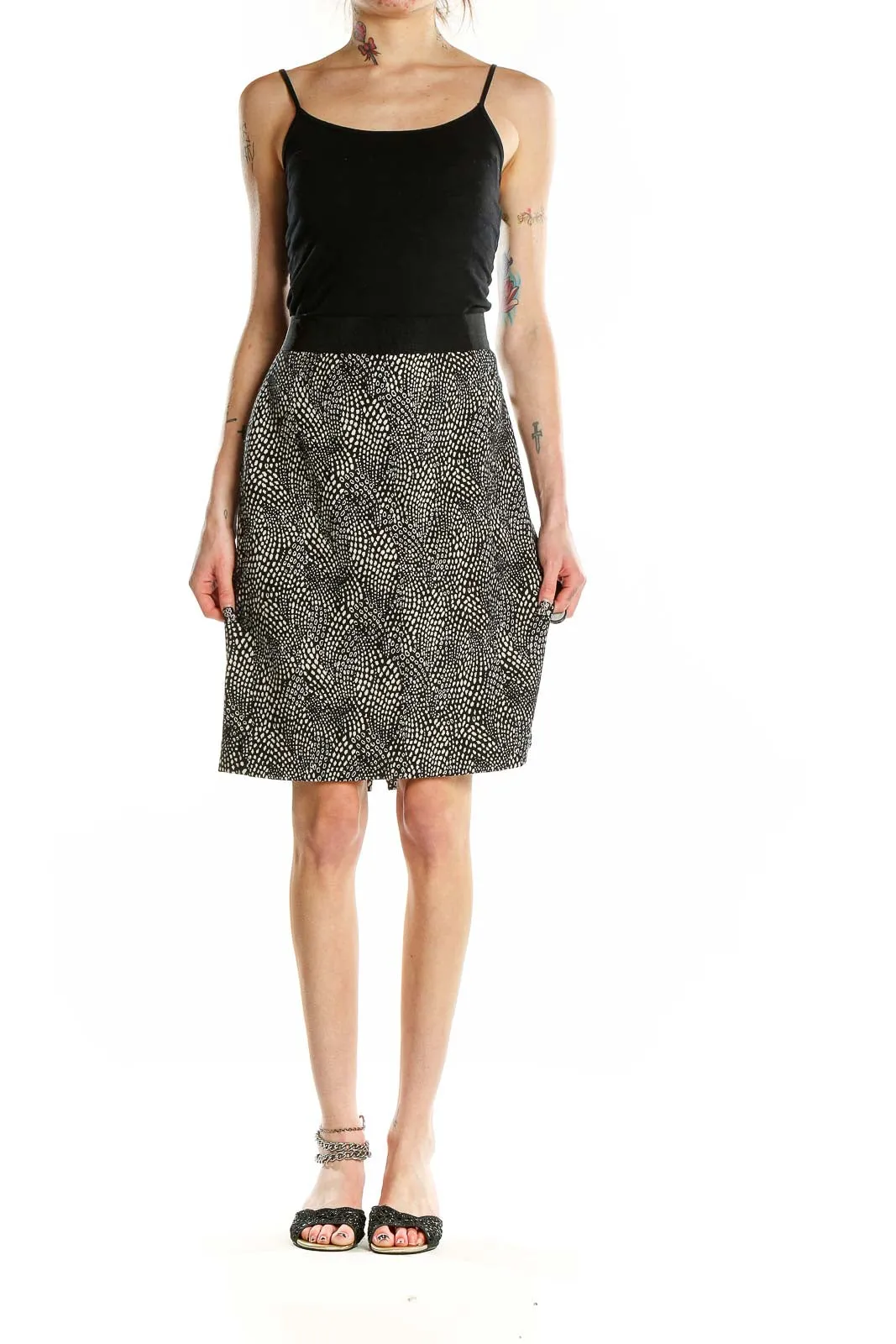 Black and White Dotted A-Line Skirt