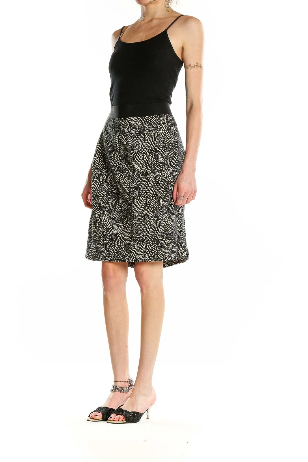 Black and White Dotted A-Line Skirt