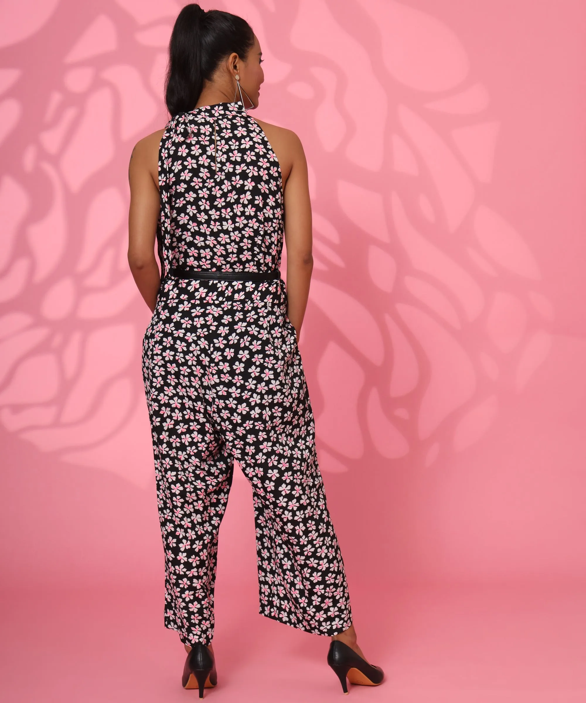 BLACK AND WHITE FLORAL PRINTED JUMPSUIT FOR WOMEN