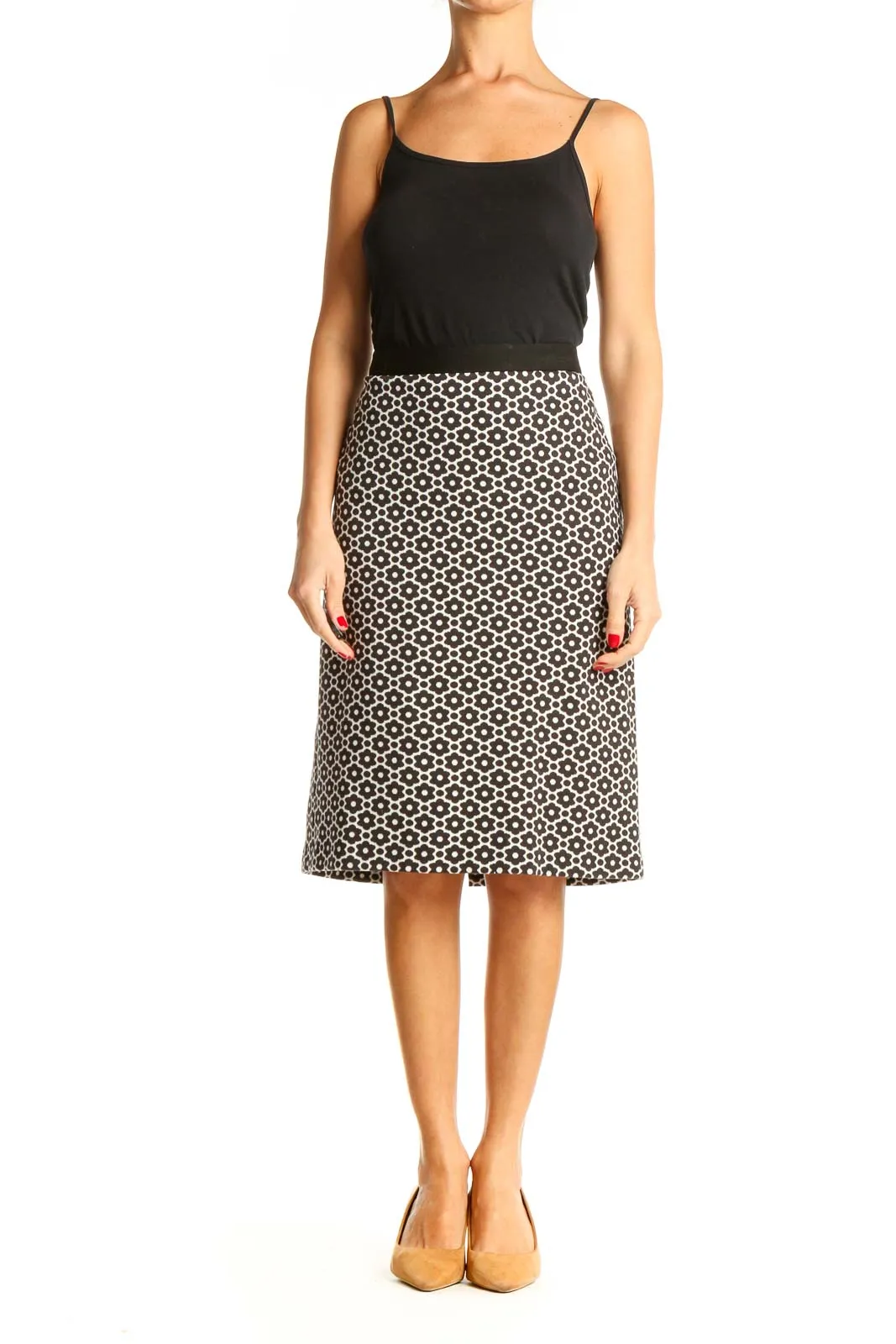 Black and White Printed Casual Straight Skirt