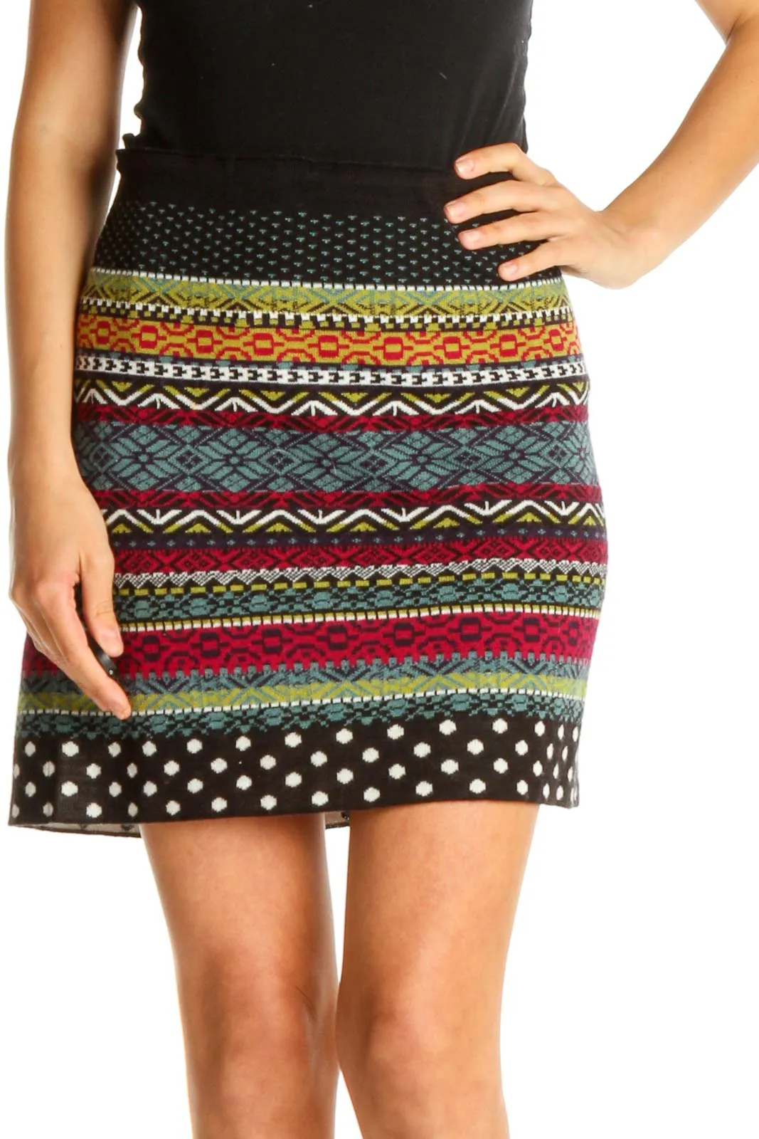 Black Aztec Print Bohemian Pencil Skirt