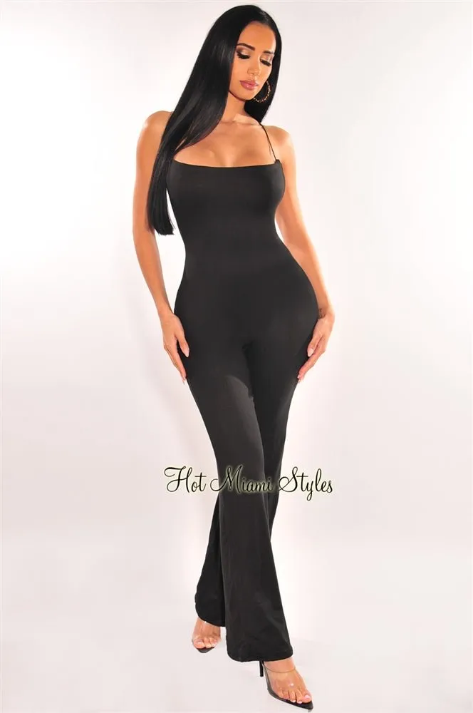 Black Elastic Straps Crisscross Palazzo Jumpsuit