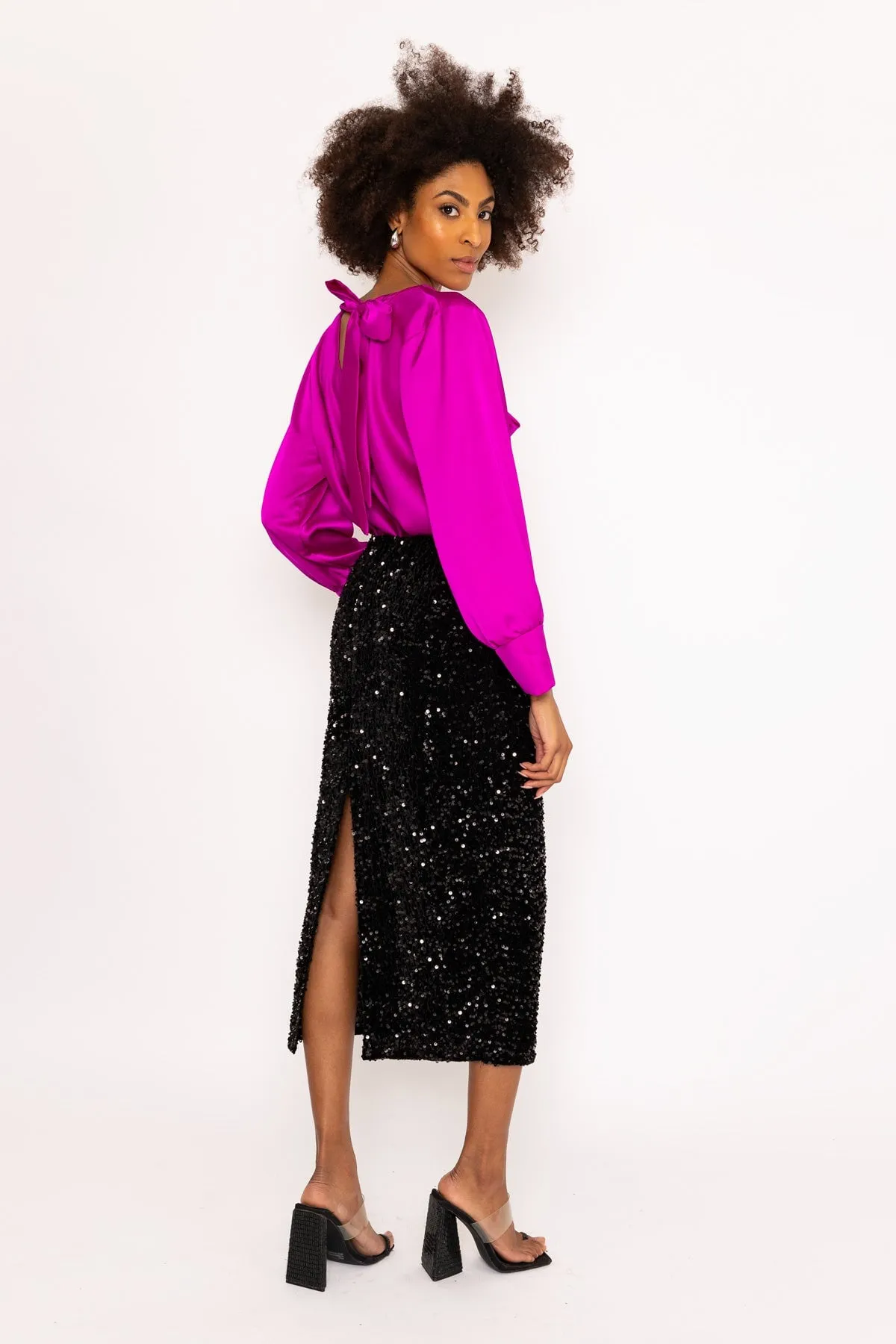 Black Sequin Midi Skirt