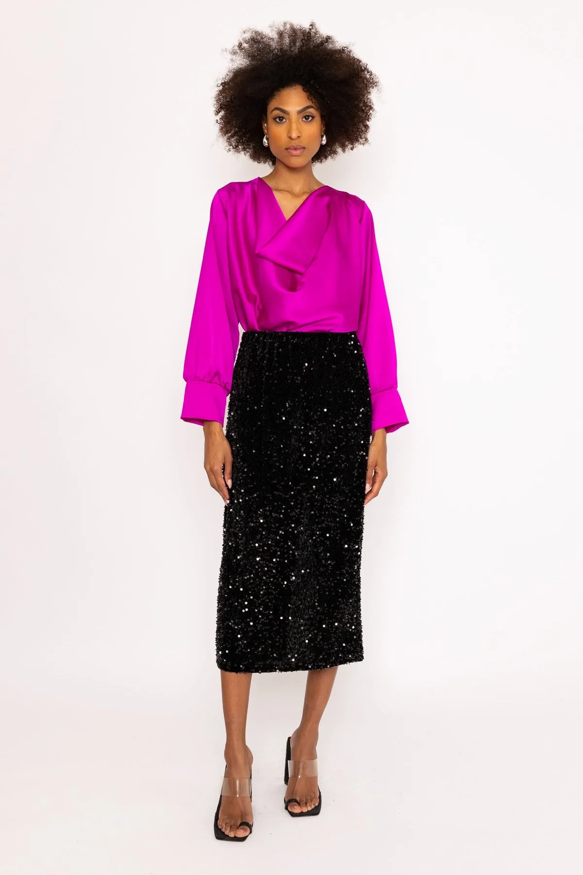 Black Sequin Midi Skirt