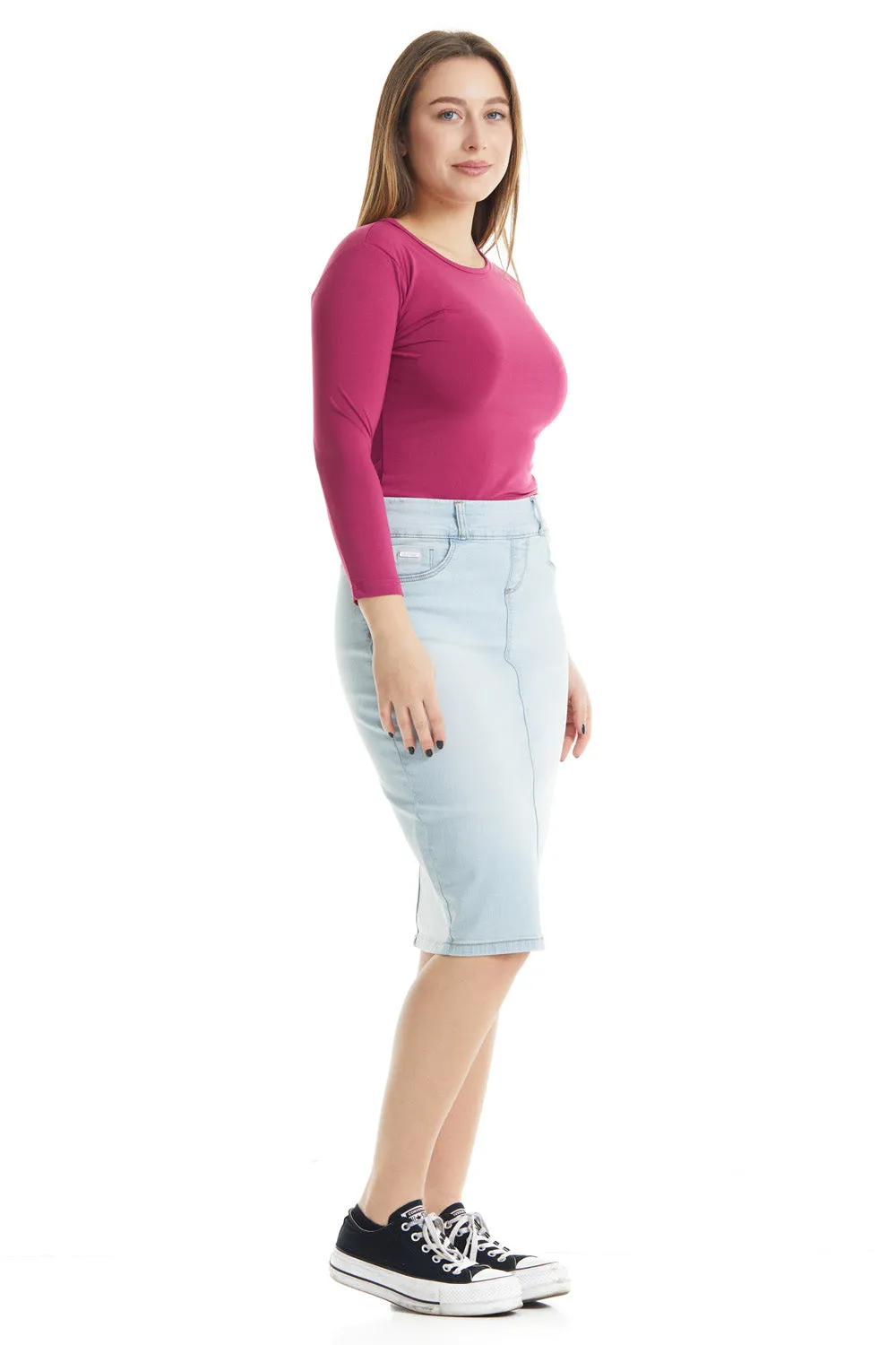 Bleach Blue Knee Length Denim Pencil Skirt 'Brooklyn'