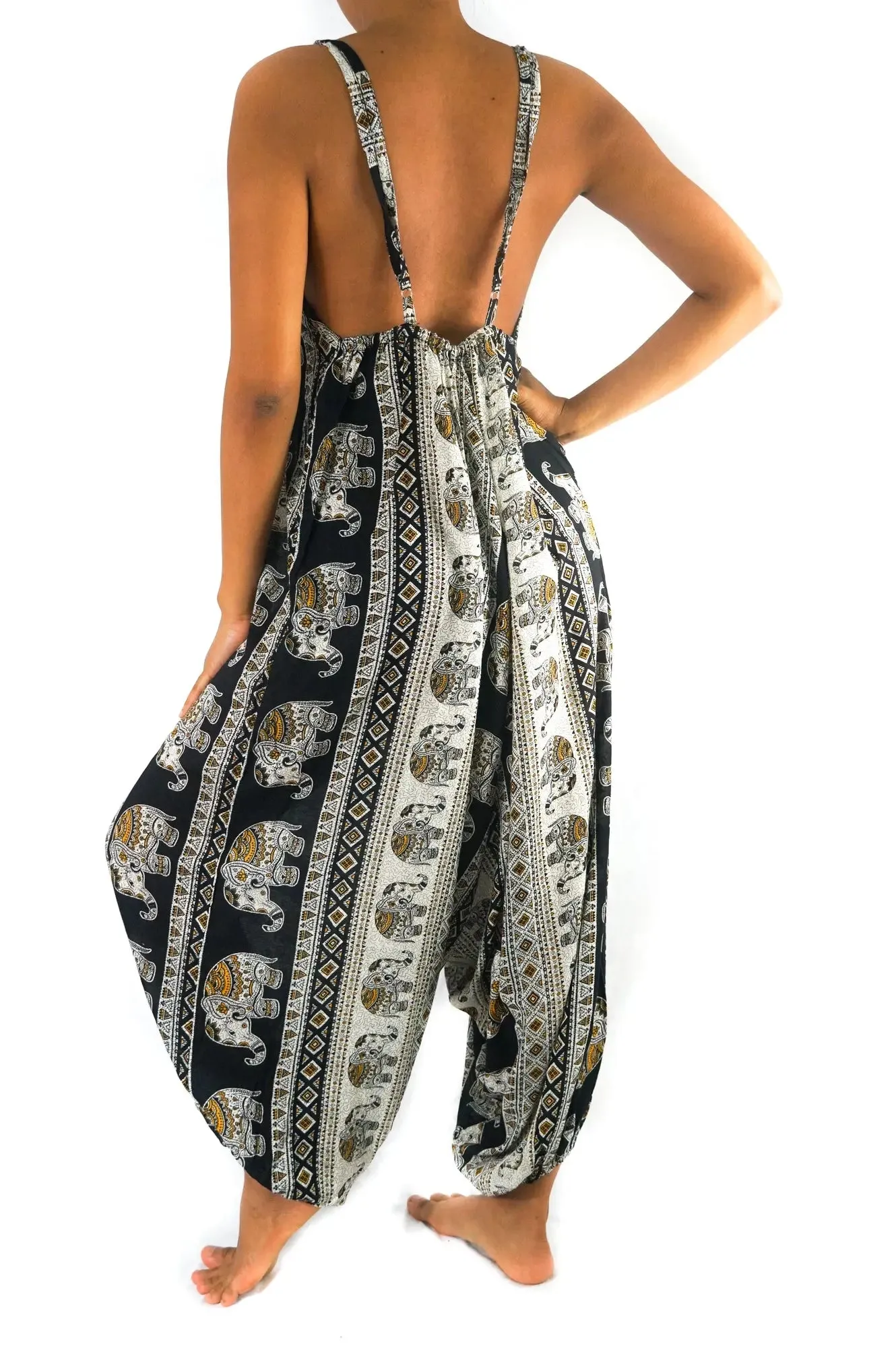 Bohemian Chic Black Elephant Wide Leg Jumpsuit